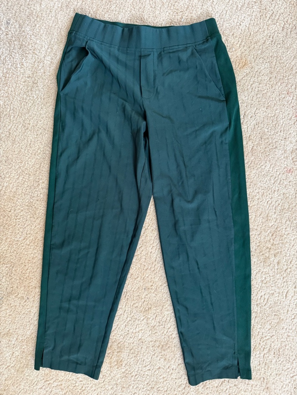 ATHLETA‎ Brooklyn Ankle Pants Tonal Stripe Forest Green 4P Career Athleisure